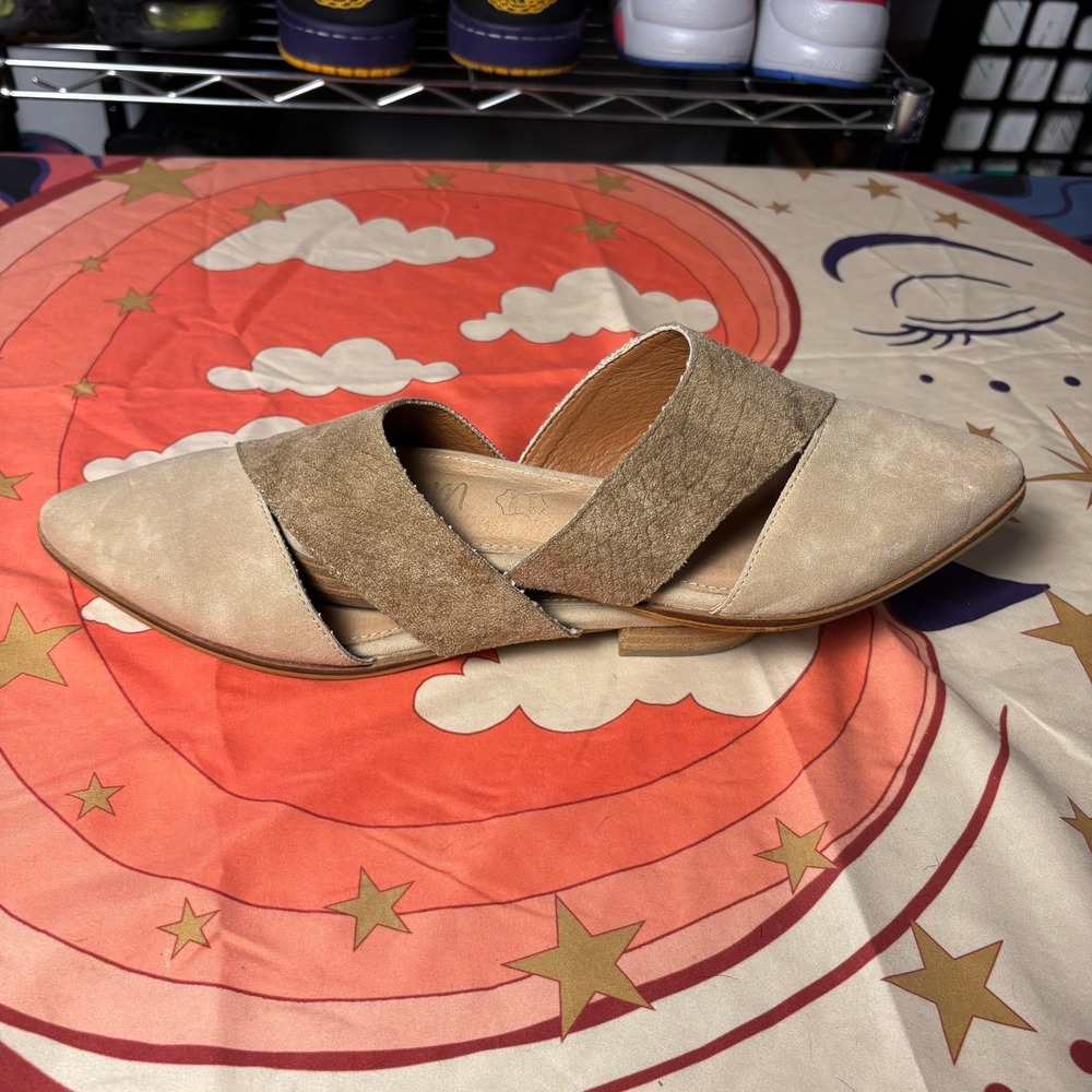 Mi.im Pointed Toe Mules Tan Taupe Two Tone Faux Suede Flat Slides Womens 7 Fall - Picture 2 of 16